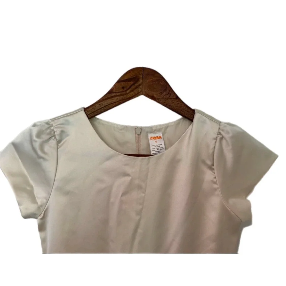 Gymboree Stripe‎ Bow Party Dress Girls 8 Cream Black Excellent Satin Special